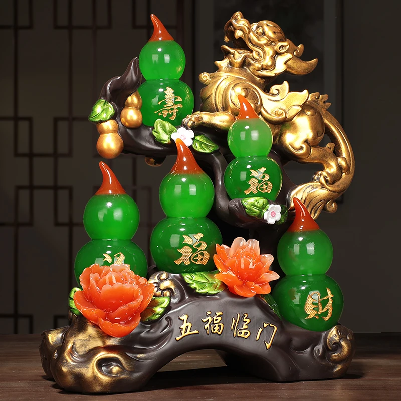 GOOD Mascot Home store Company talisman Bring wealth money LUCK 5 FU Gourds ZHAO CAI PI XIU FENG SHUI Decoration Statue