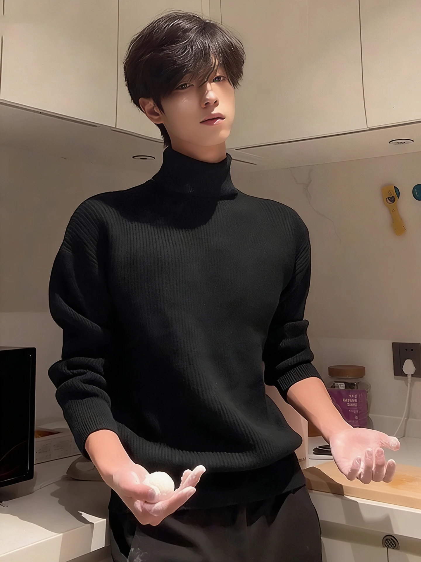 

Men's Thiened Fce Lined High Collar Knitwear Sweater Inner Wear Bla Warm Casual Long Sve Top American Lazy Sle