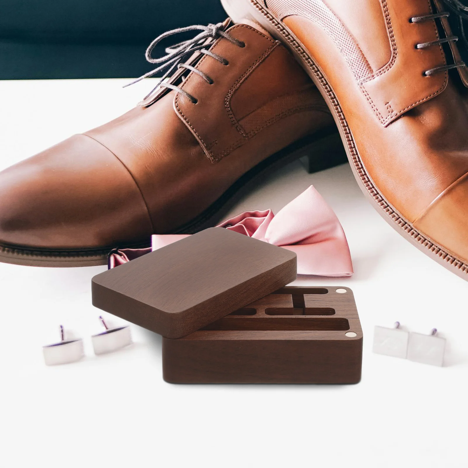 Walnut Cufflink Box Jewelry Gift Boxes For Tie Clips Cufflinks Organizer Small Case Wood Portable