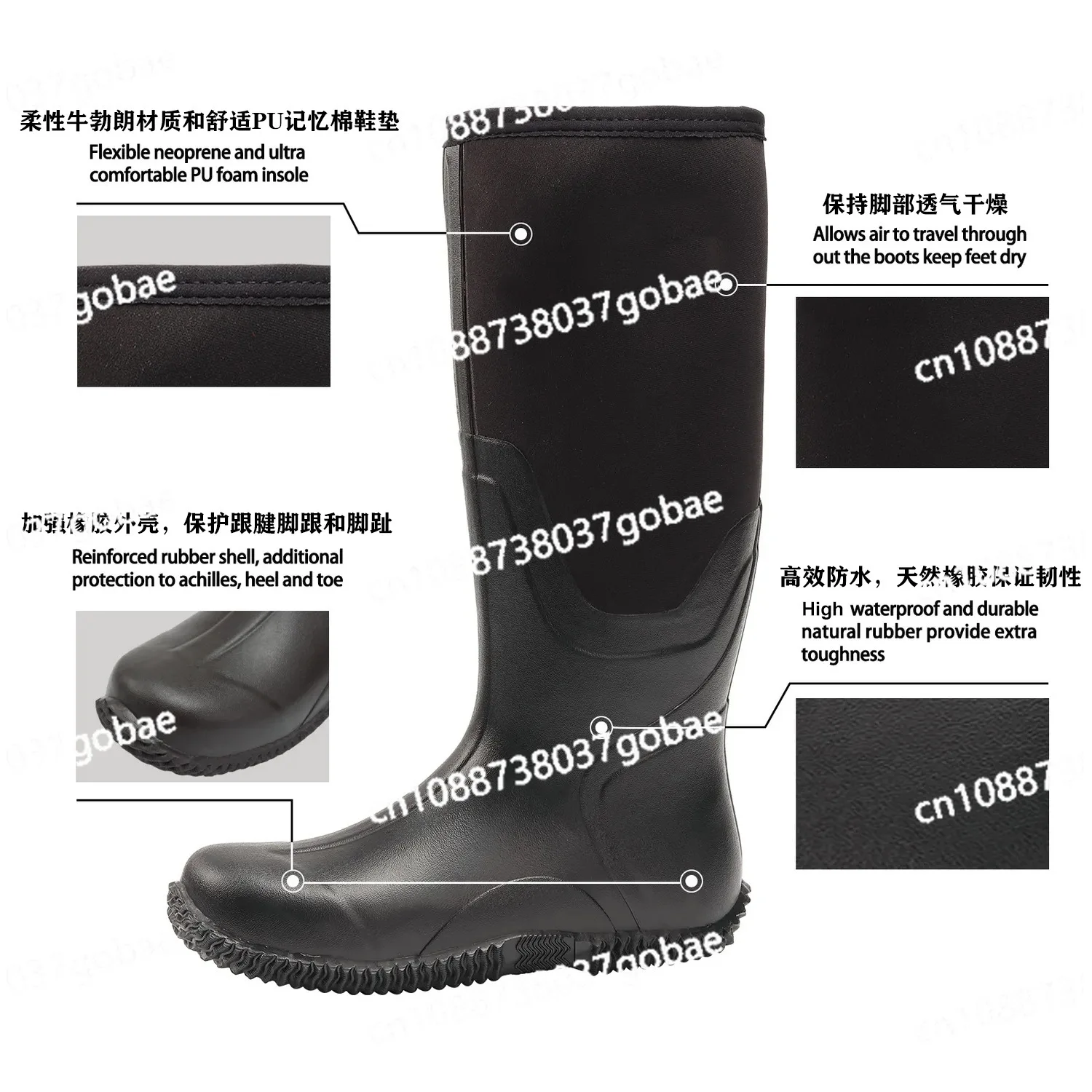 Fishing rubber boots wading boots waterproof and warm outdoor wading shoes rain shoes