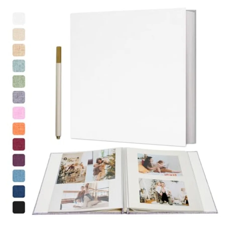 

Photo Album Self Adhesive 4x6 5x7 3x5 8x10 10x12 Scrapbook Album DIY Scrap Book with A Metallic Pen 13"x12.6" 60 Pages, White