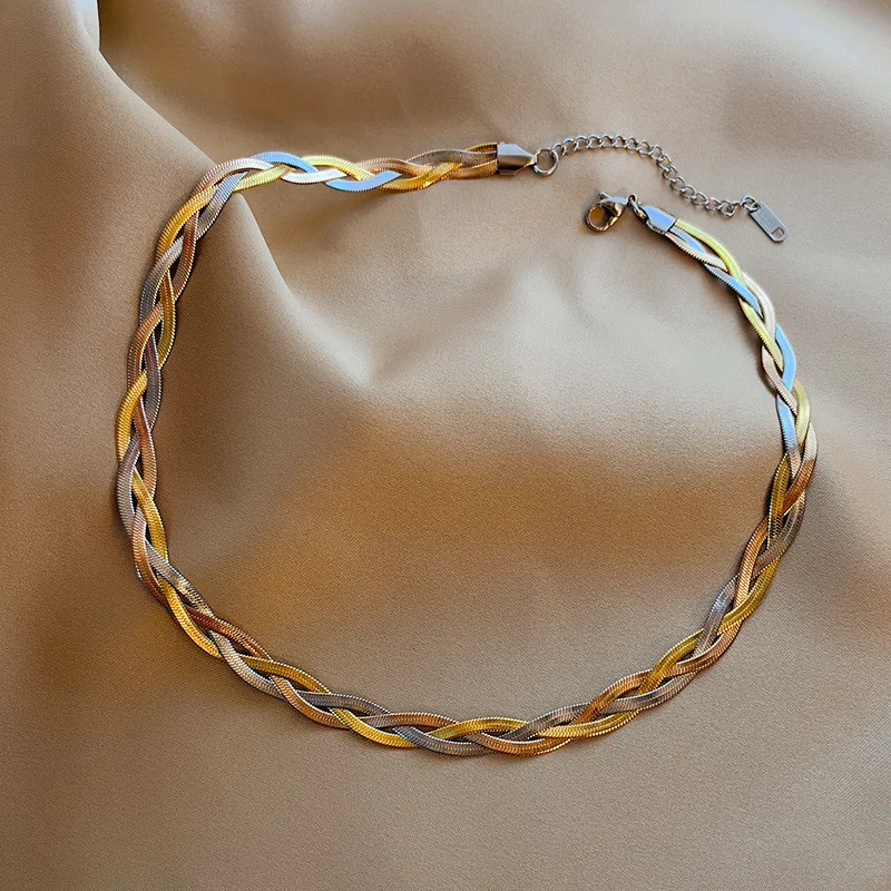 

Popular Stainless Steel 3 in 1 Cross Blade Chain Snake Chain Bracelet Necklace for Women Handwoven Birthday Gift Jewelry
