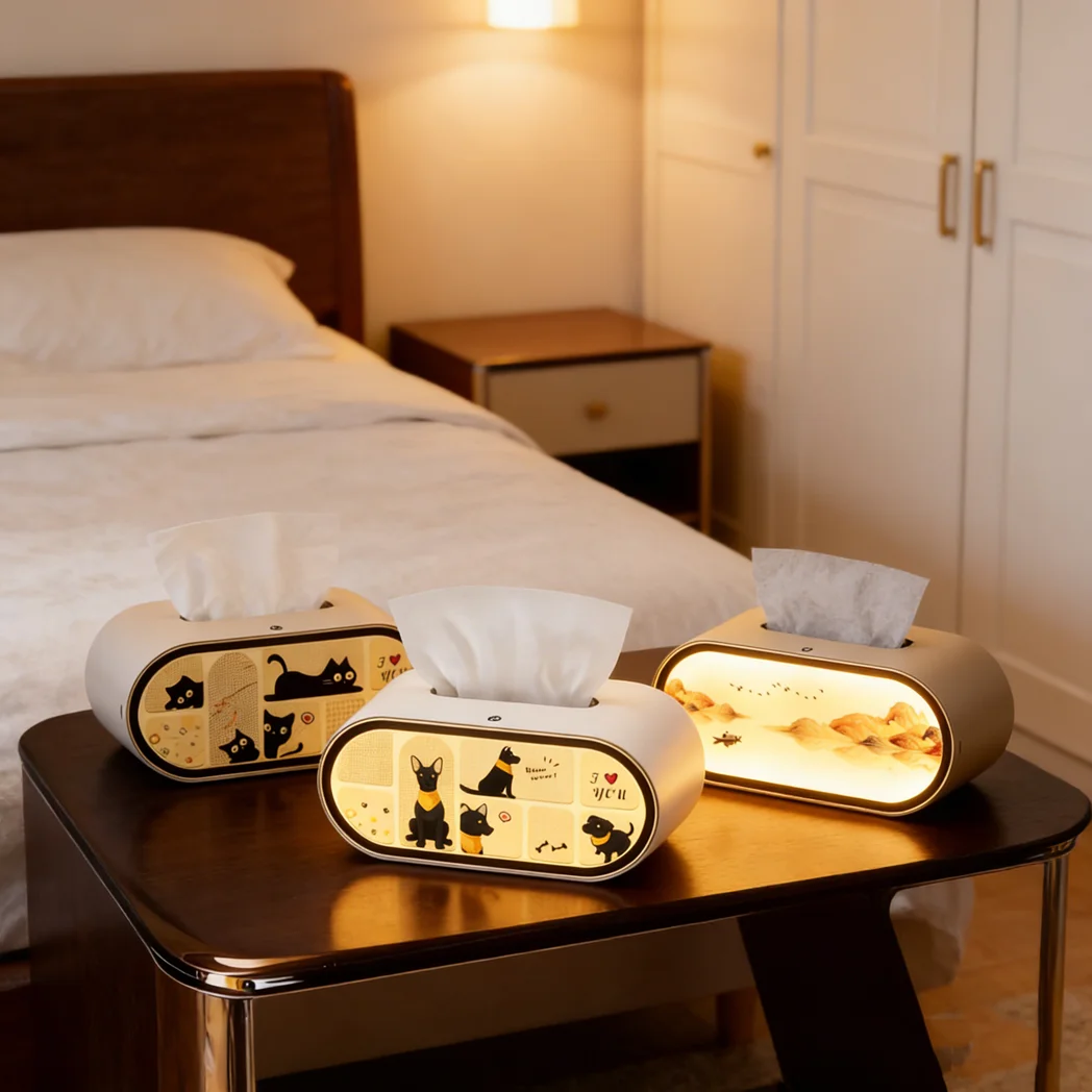 

Коробка для салфеток со светодиодной подсветкой, перезаряжаемая, с сенсорным управлением и регулировкой яркости, съемная конструкция, для спальни, гостиной, журнального столика