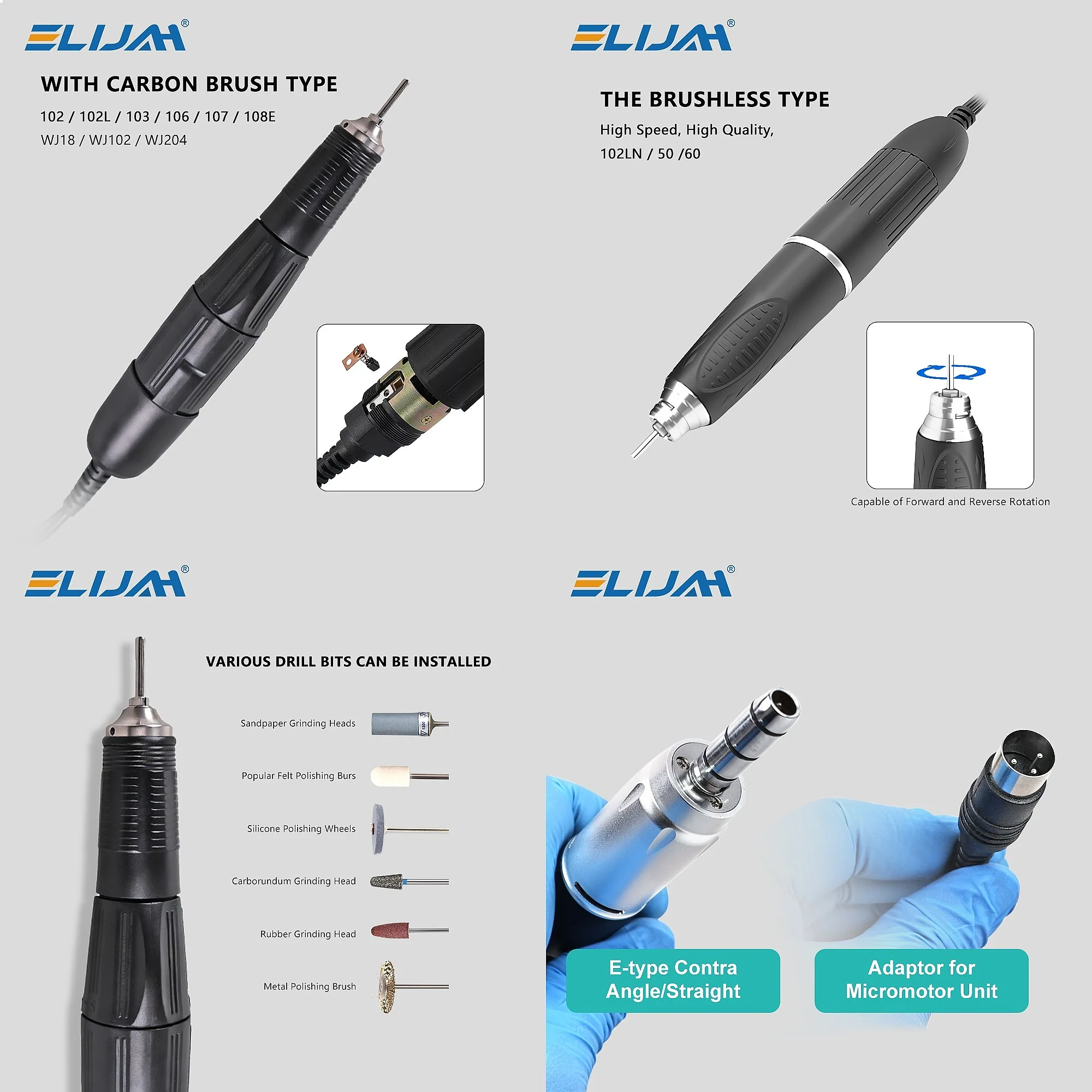 Dentals Electric Motor Handle 50/60/102 35000-60000RPM Carbon Brush Lab Grinder Polishing Tool