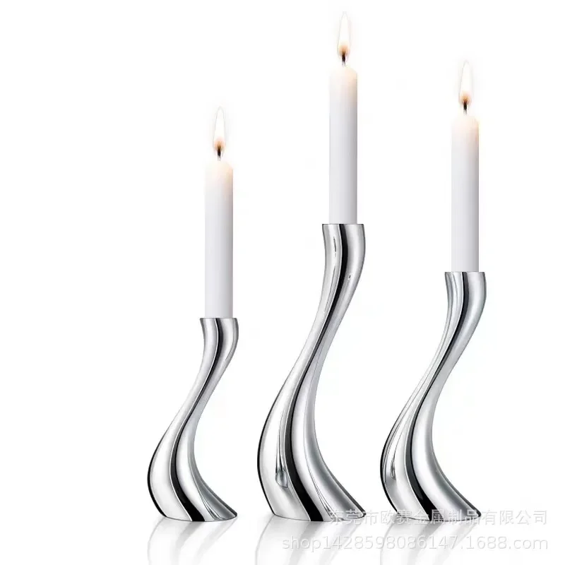 Nordic 304 Stainless Steel Swan Candlestick Holder Minimalist Metal Decor for Dining Table Bookshelf Home Ornament Modern