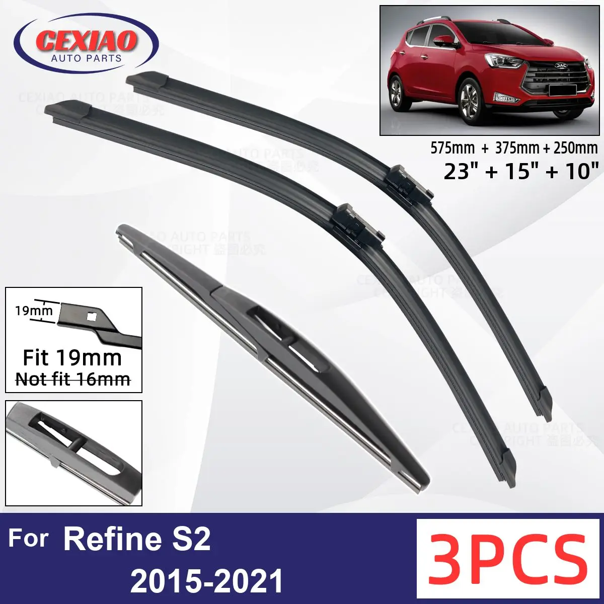 For JAC Refine S2 2015-2021 Car Front Rear Wiper Blades Soft Rubber Windscreen Wipers Auto Windshield 23