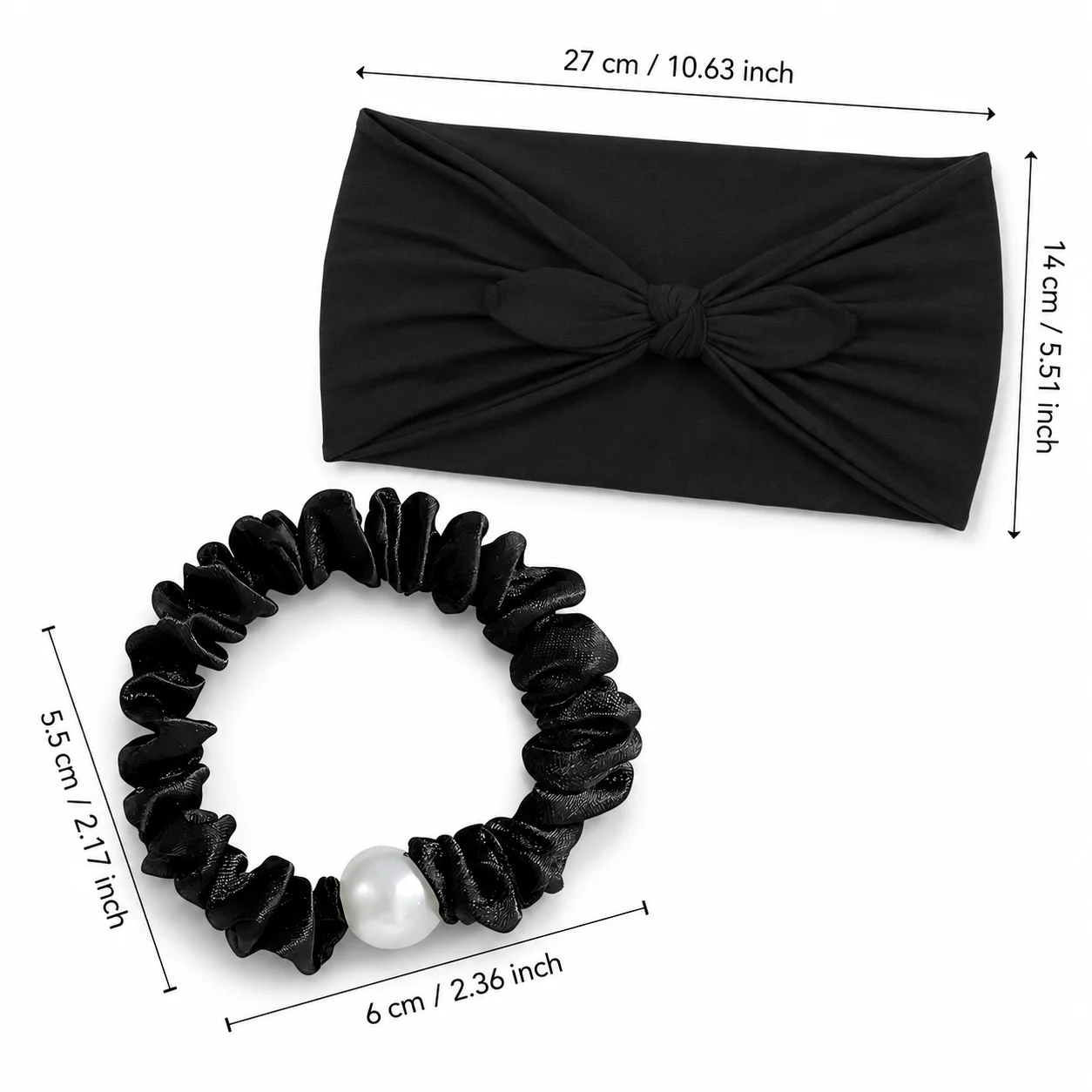 Satin pearl scrunchies and bow elastic headband combo for women girls soft hair band, ponytail holder, birthday mom gift