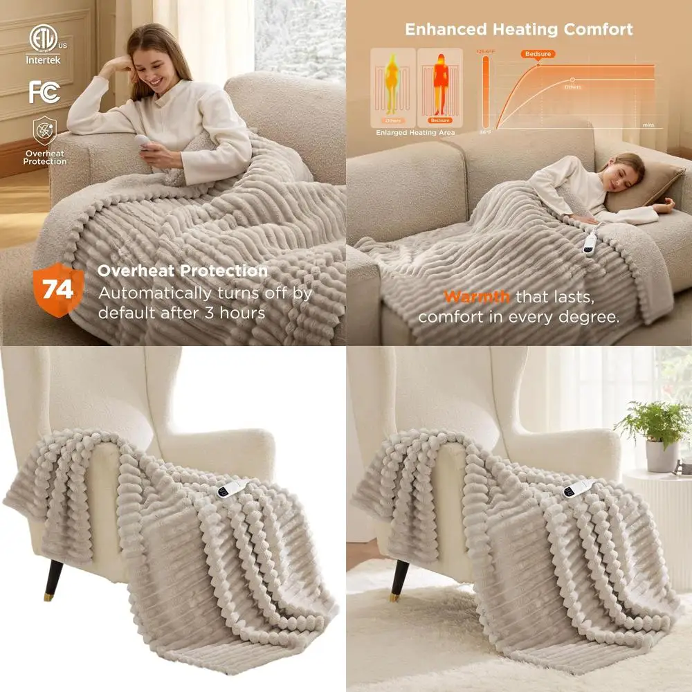 

Flannel Striped Electric Throw Blanket with 4 Timers, 6 Heat Levels, and 3-Hour Auto-Off, Perfect for Grandma (50x60 inches, Lin