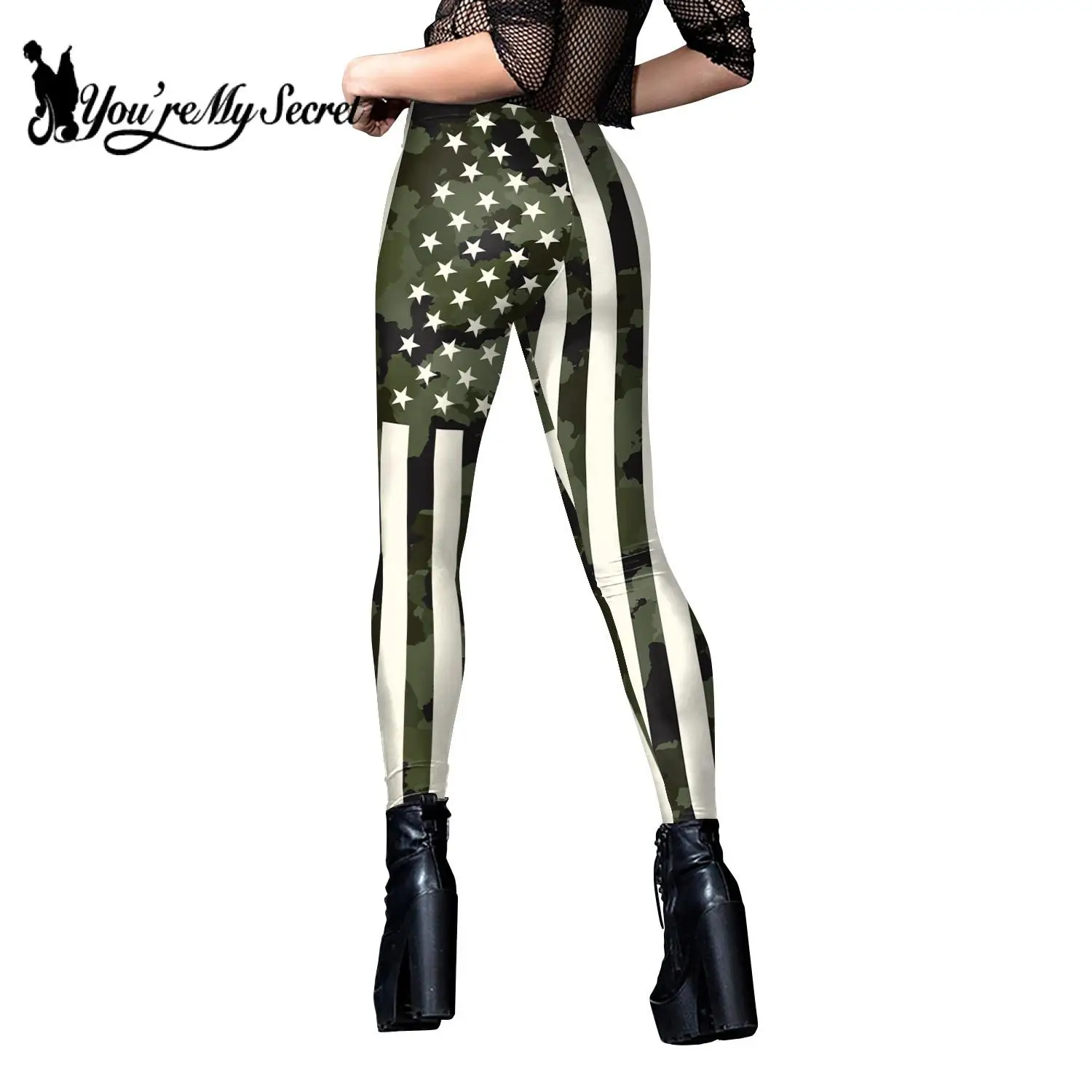 [You're My Secret] 2024 Women Leggings 4Th of July Camouflage 3D Printing Pants Holiday Party Gifts Elastic Trousers Bottom