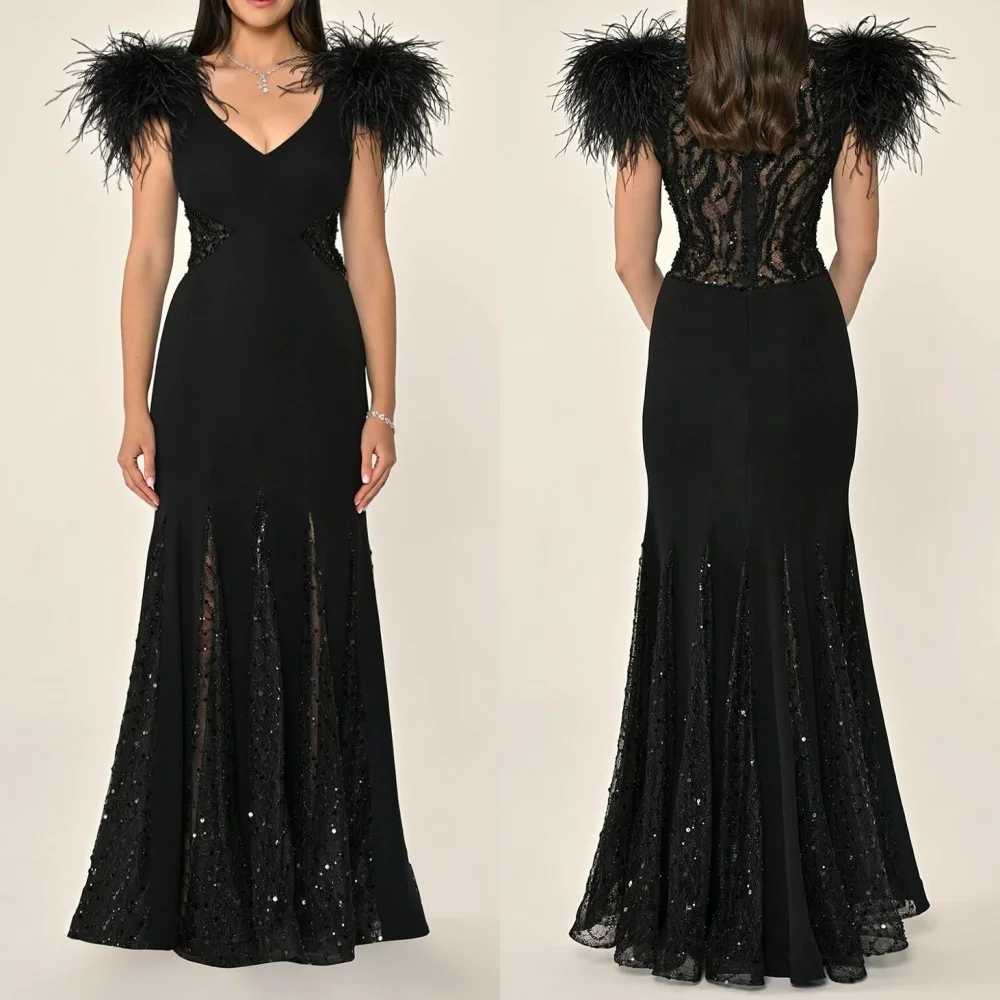 

Customized Fashion Sexy Tulle Tassel Sequined Beading Rhinestone Straight V-neck Long Dresses Bespoke Occasion Dresses Intricate