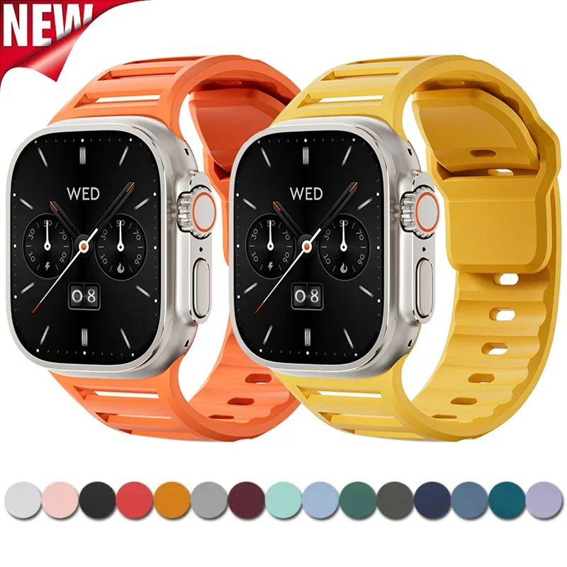 

Спортивный силиконовый ремешок для Apple Watch Band Ultra 2 Band 49 мм 46 мм 45 мм 44 мм 42 мм Браслет Iwatch Series 10 9 8 7 6 SE 5 4 Correa