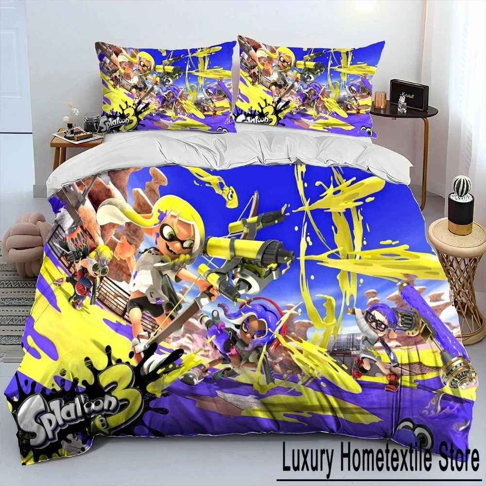 3D Print S-Splatoon Cartoon Bedding Set Duvet Cover Bed Set Quilt Cover Pillowcase Comforter king Queen Size Boys Adult Bedding