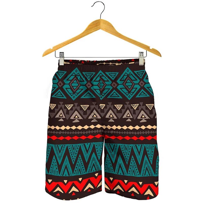 Vintage Tribal Aztec Graphic Beach Shorts For Men Ethnic 3D Printed Swim Trunks Summer Quick Dry Short Pants Loose Board Shorts