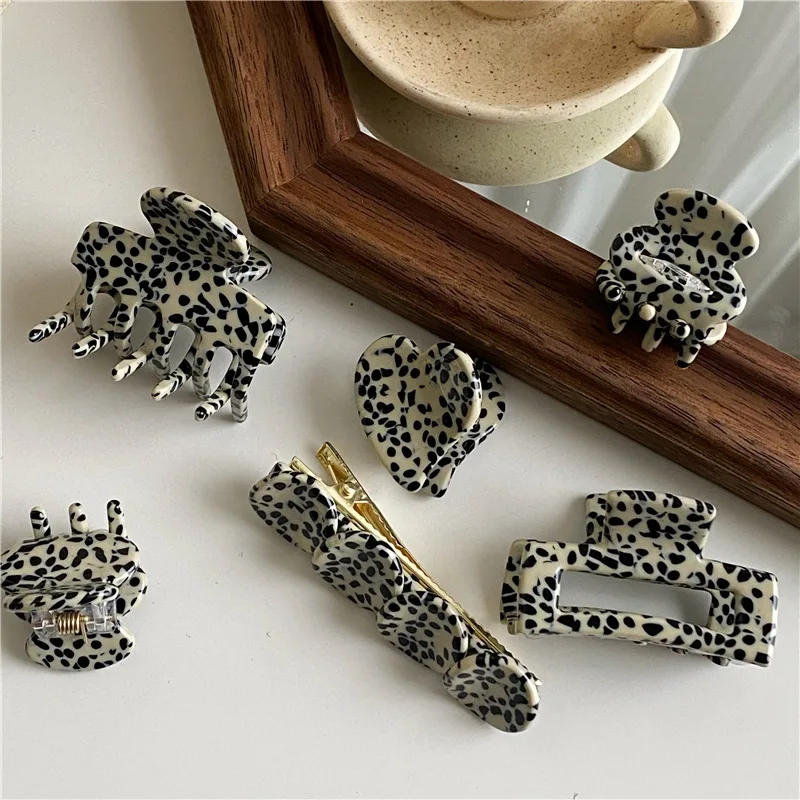 New Korean Vintage Leopard Print Female Hair Accessories High Quality Acrylic Geometric Hair Clip Claw For Woman Girls