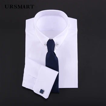 French cufflinks men&#x27;s long sleeve shirt long pointed collar clip white non ironing slim fit business dress shirt for men