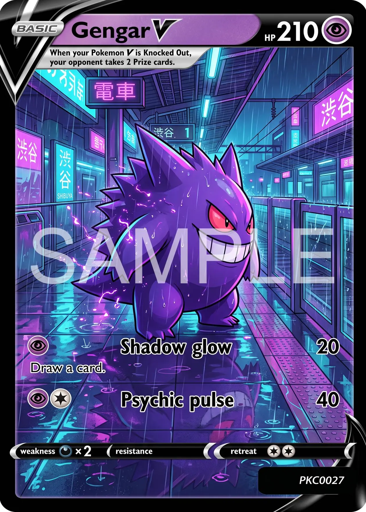 7Pcs PKM Cards PTCG Cyberpunk Style Gengar Neon City Seven Unique Scenes Character Art Collection Display Set Cards PTCG Gift