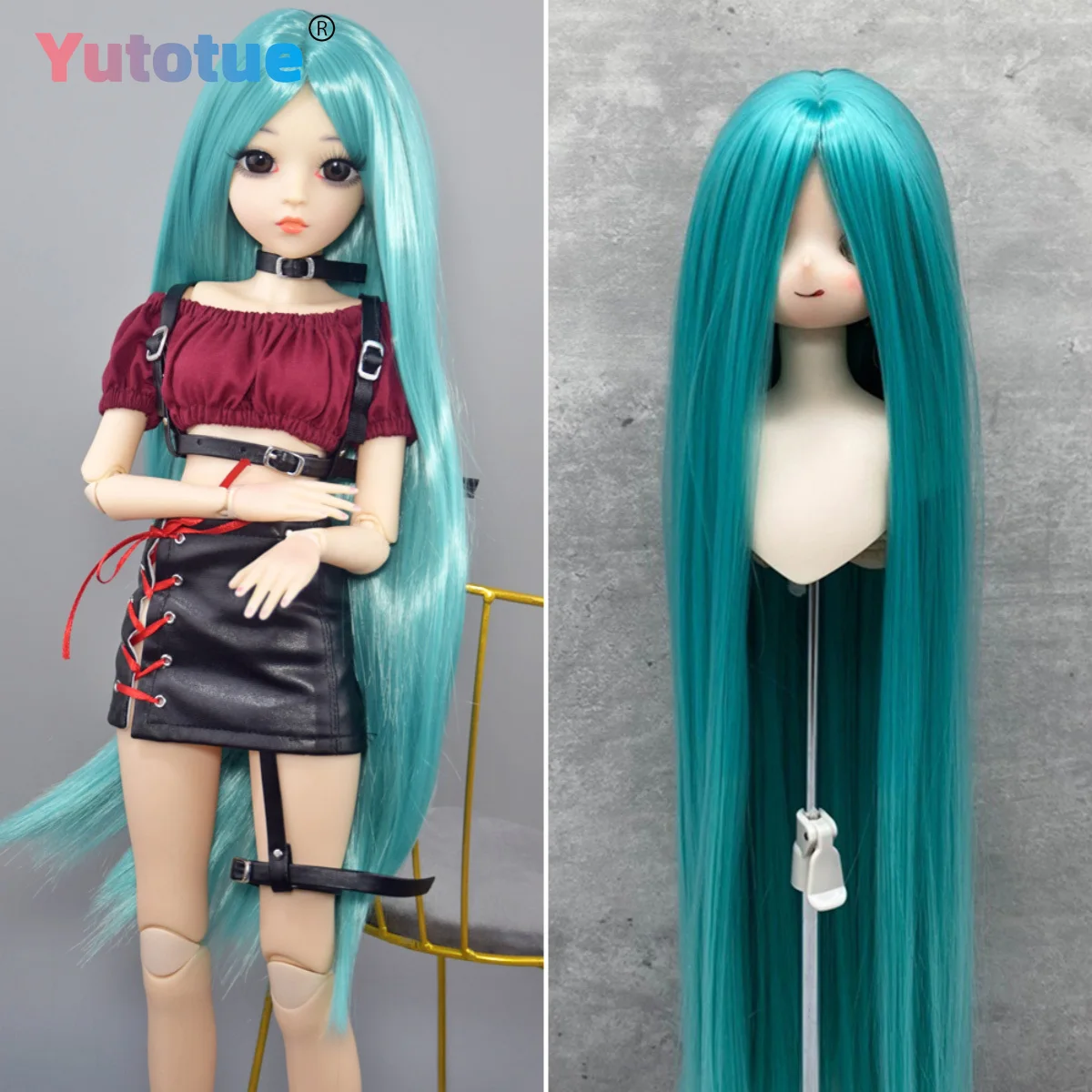 Yutotue 인형 긴 직모 가발 녹색 색상 1/3 1/4 1/6 볼 조인트 인형 BJD 패션 인형 DIY 교체용