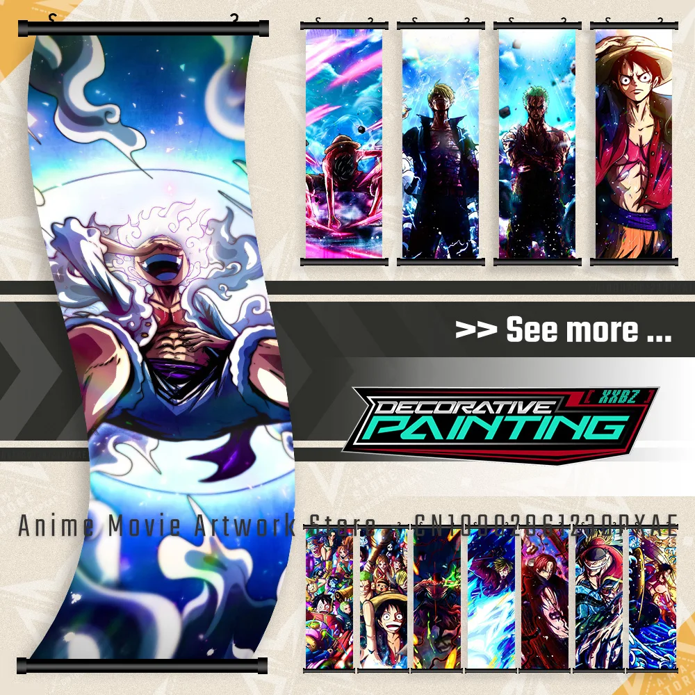 

Classic Japanese Anime One Piece Luffy Figures Canvas Mural Pictures Painting Print Posters Hanging Scrolls Bedroom Decoration
