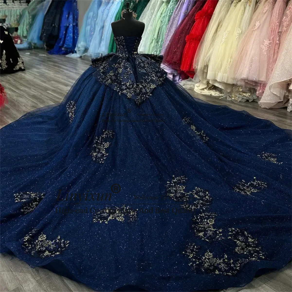 Vestidos Quinceanera azul marinho vintage, Apliques sem mangas Lace Corset, Ruffles vestido de baile, Vestidos Quinceanera elegantes, 15 anos