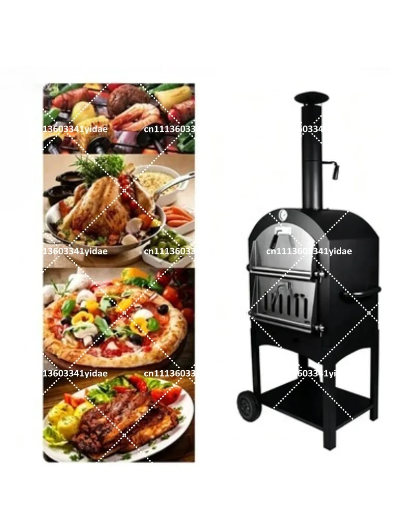 22 Inch Stainless Steel Dual Purpose Pizza Grill Portable Hand Push BBQ with Wheels for Backyard