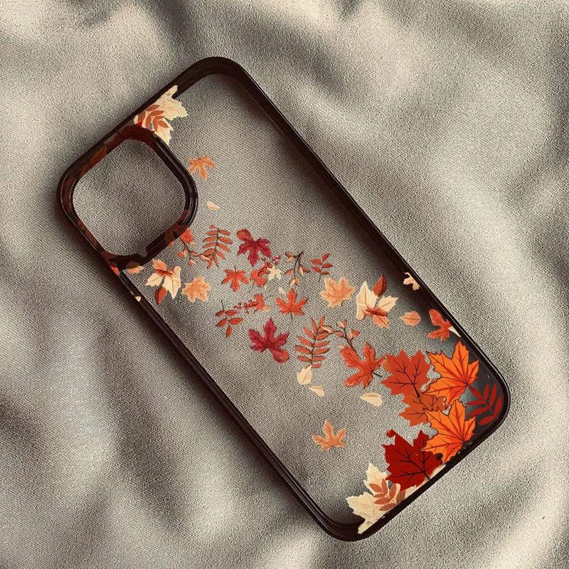 حافظة لهاتف آيفون 16 15 14 17 Pro MAX 13 11 12 XS XR 7 8 Plus غطاء صلب شفاف على شكل أوراق القيقب اللطيفة #3