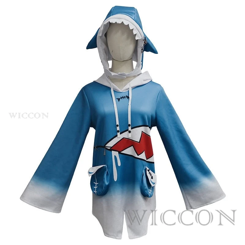 Gawr Gura Shark Cosplay Costume Hololive Vtubers Holo EN Hoodie For Girl Kids Holo Gauru Shark Tail Haircilp Wig Cos Full Set