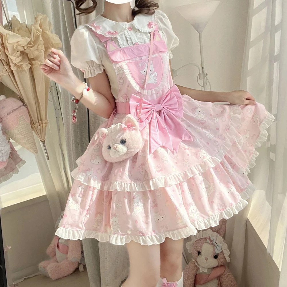 

Lolita [cute meow cake] cute floral strap skirt sweet versatile strap Lolita vestidos de noche juveniles