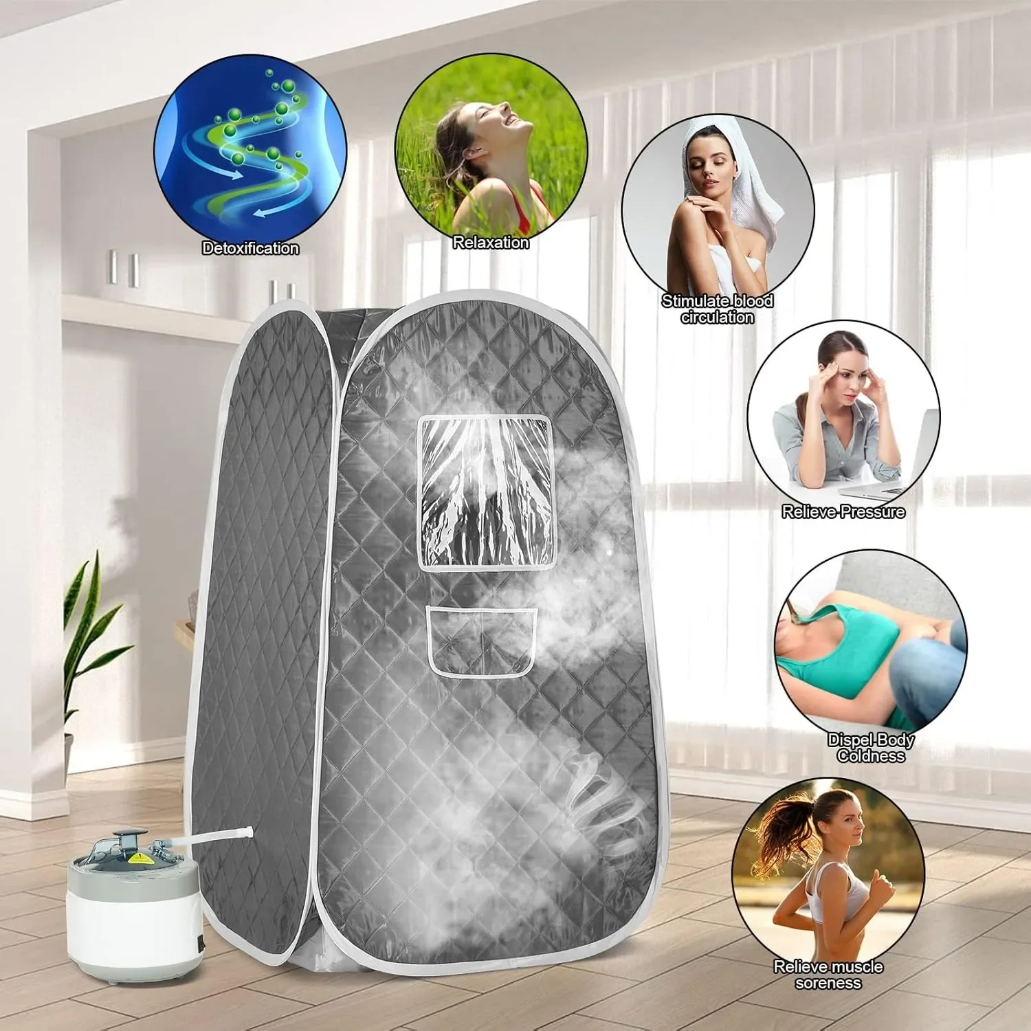 Portable Steam Sauna Tent Full Body Personal Home Spa with Remote Control, 4L/1600W Sauna Steamer Machine