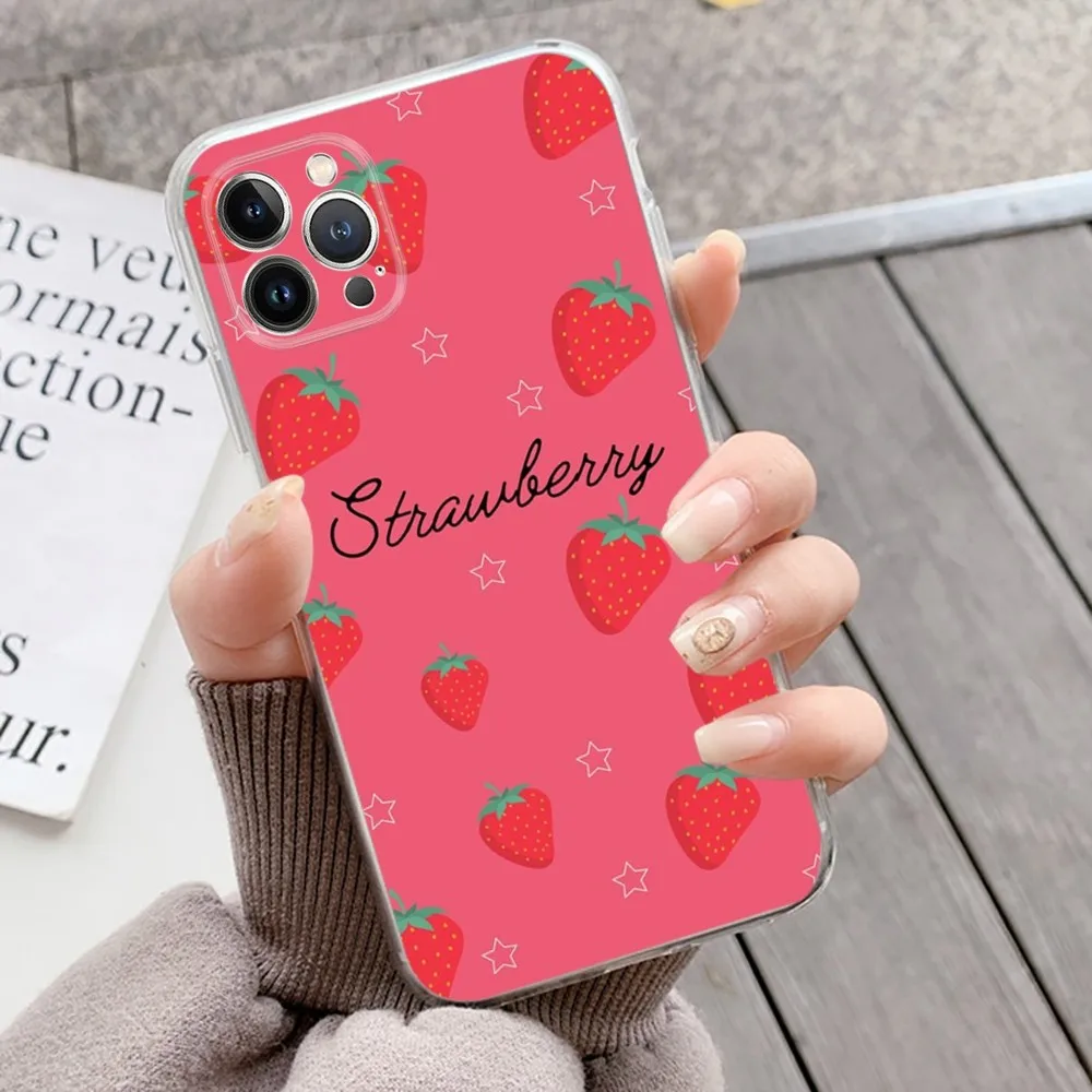 Flower Clear Strawberry Fruit Mousepad Silicone Soft for iphone 15 14 13 12 11 Pro Mini XS MAX 8 7 6 Plus X XS XR Cover