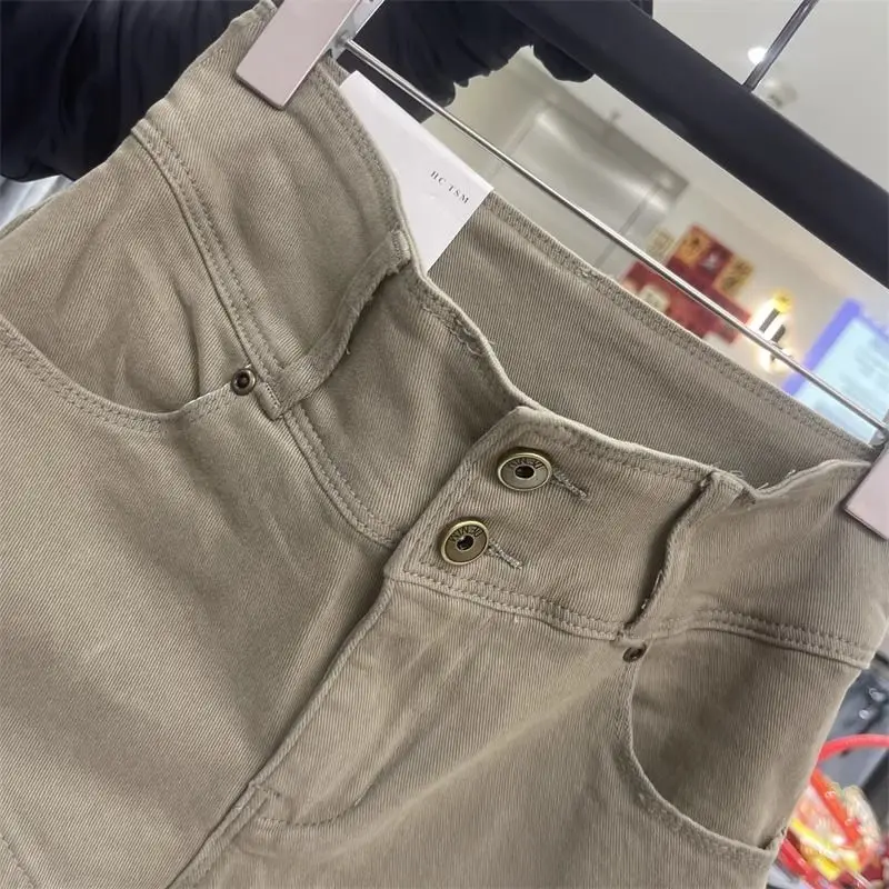 Pantalones cortos Y2k de color caqui ajustados de cintura alta para mujer, novedad de 2025, pantalones cortos Retro con palabra A y cadera