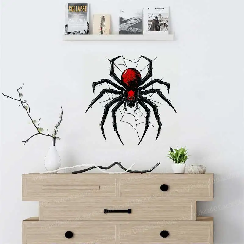 Black Spider Waterproof Stickers Self-Adhesive Easy to Attach Toilet Cover Decals Bathroom Wall Art Home Decor AA483