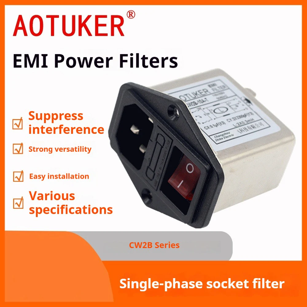 EMI Power Filter 220V Socket Type Power Purifier with Fuse with Switch with Light Anti-Interference [CW2B-3A/6A/10A-T]