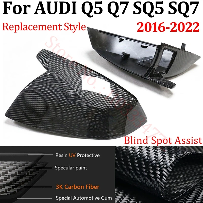 Rearview Mirror Cover For AUDI Q5 SQ5 Q7 SQ7 2016 2017 2018 2019-2022 Real Carbon Fiber Car Side Mirror Cover Add on Replacement