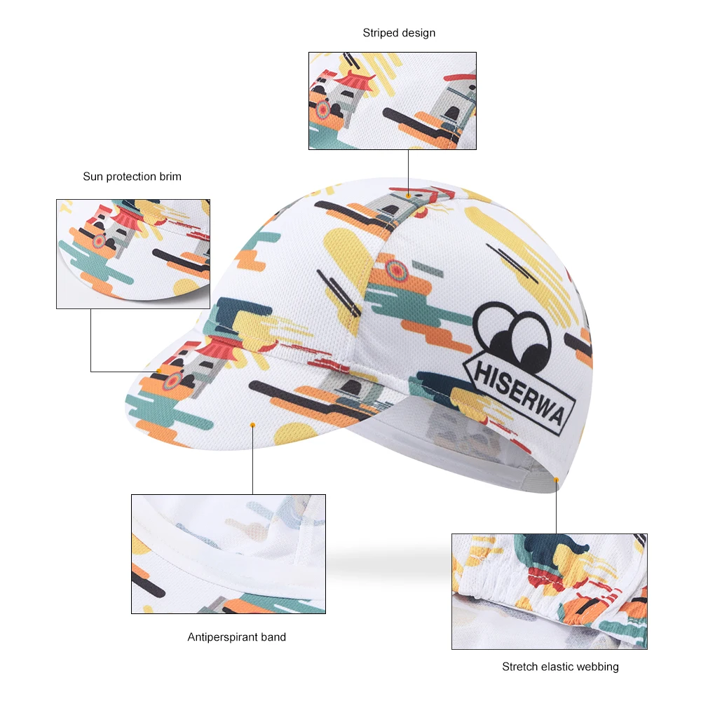 HISERWA Profession Cycling Caps Polyester Quick Dry Breathable Bicycle Gorra Moisture Wicking Bike Hat Sports Caps for Men Women