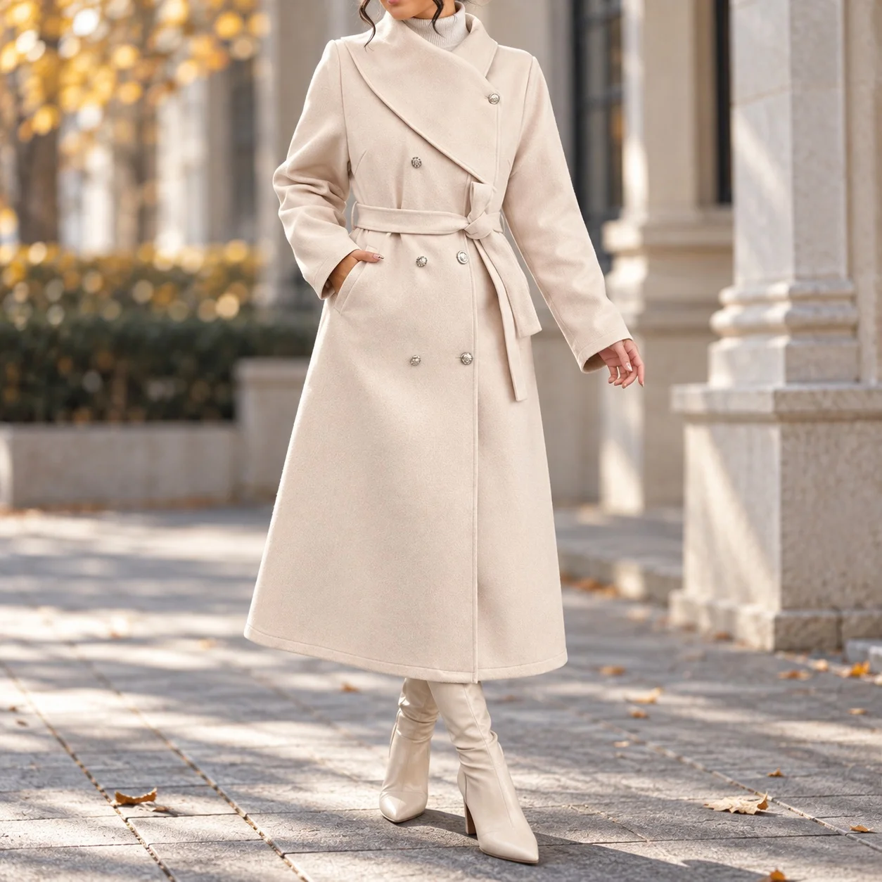 Thick Long Sleeve Coat Regular Fit Japanese Korean Casual with Wrinkle Treatment Double Breasted Notched Lapel Women Autumn Coat