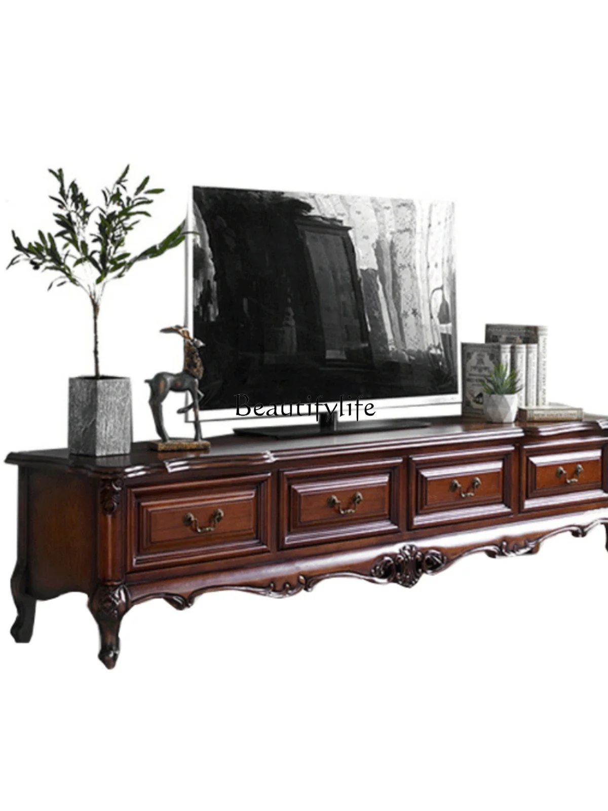 

TV Cabinet Solid Wood Living Room Home Tea Table Combination European Small Apartment