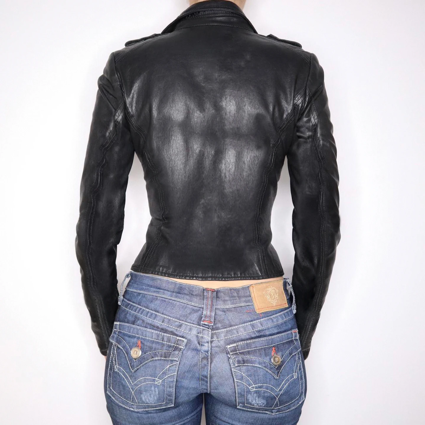 Černá bunda z umělé kůže se zipem, stojáček, slim fit, motorkářská bunda, Y2K, elegantní, ležérní, streetwear, umělá kůže, svrchní oblečení pro dámy - náhled 4