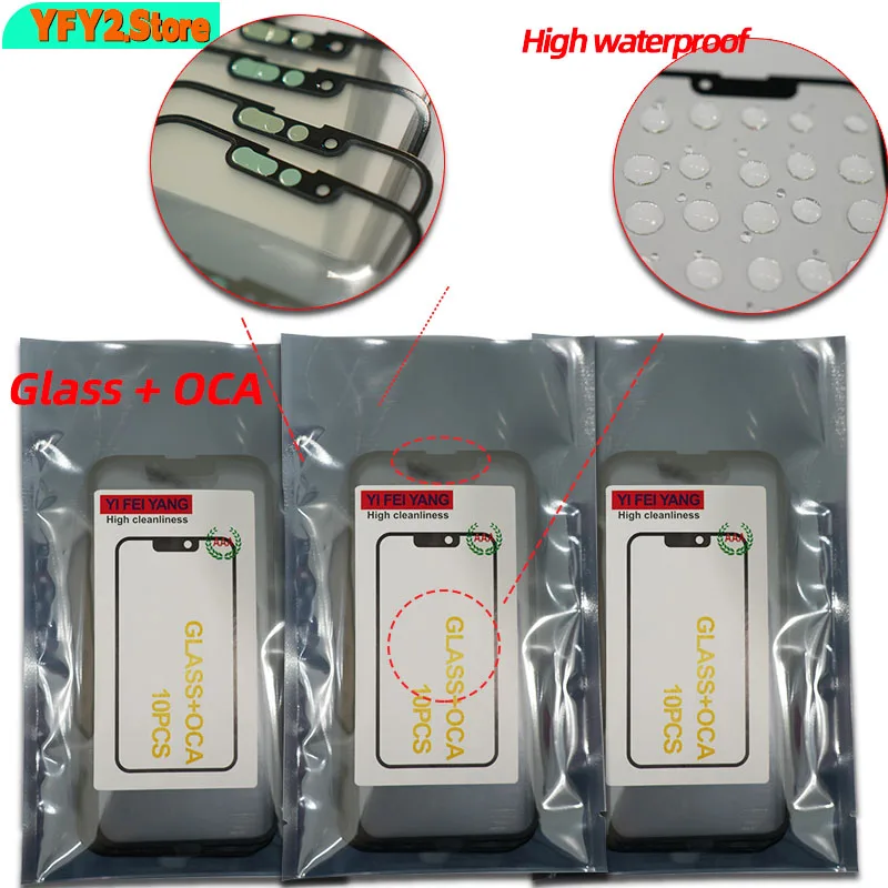 50Pcs AAA Quality Wholesale Outer Glass With OCA Glue For IPhone 13 12 11 14 15 Pro Max X XS XR Mini LCD Touch Lens Repair