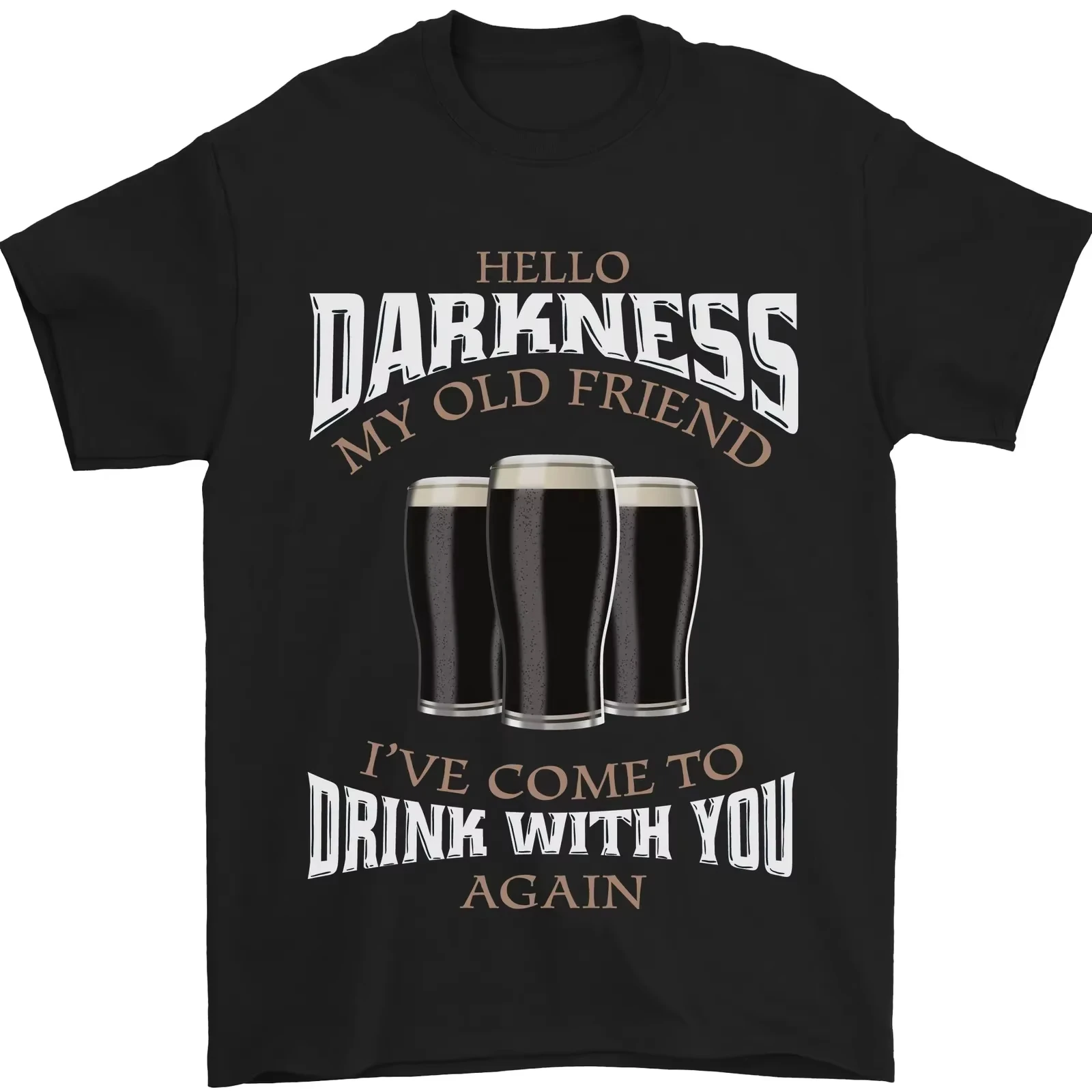 Camisetas divertidas con estampado de Guinness para hombre y mujer, camisetas de algodón, camisetas vintage, camisetas estampadas, 2026Hello Darkness My Old Friend