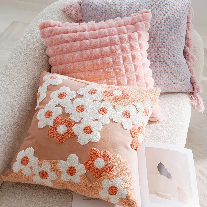Blumen-Überwurf, bestickte Kissenbezüge, quadratisch, einfach, Sofa-Kissenbezüge, zum Stempeln der Taille, Kissenbezug für Zuhause, Bettdekoration, 45 x 45 cm, 30 x 50 cm – Detail 3