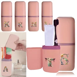 Portable Toothbrush Box Outdoor Mouthwash Cup Detachable Organizer Case Travel Toothbrush Box Accessorie Floral Letter Pattern