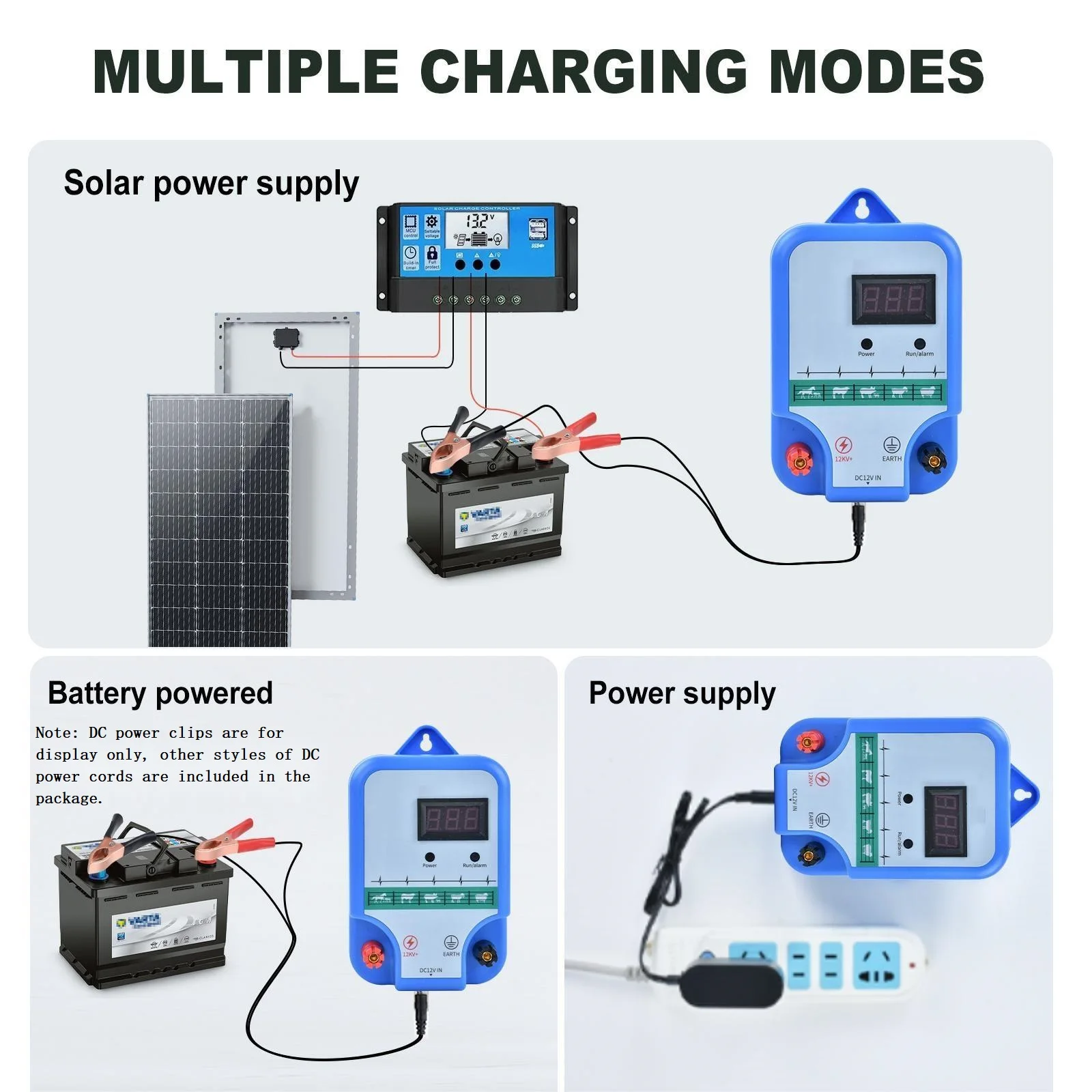 15KM 9.32Miles Electronic Fence Energizer Electronic Fence Charger for Livestock Electric Poultry Equipments with 200M Wire