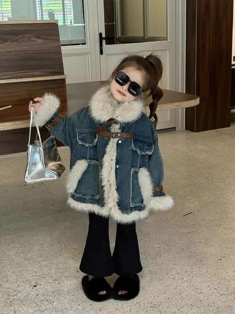 baby Girls Winter Denim Jackets thick velvet Girls Outerwear Coat 4 6 8 10 12 Kids warm Clothes Baby Thick overcoat child parka