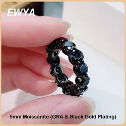 EWYA Full Eternity 7cttw 5mm Blue Champagne Green Moissanite Ring For Women Men S925 Silver Black Pass Diamond Test Band Rings