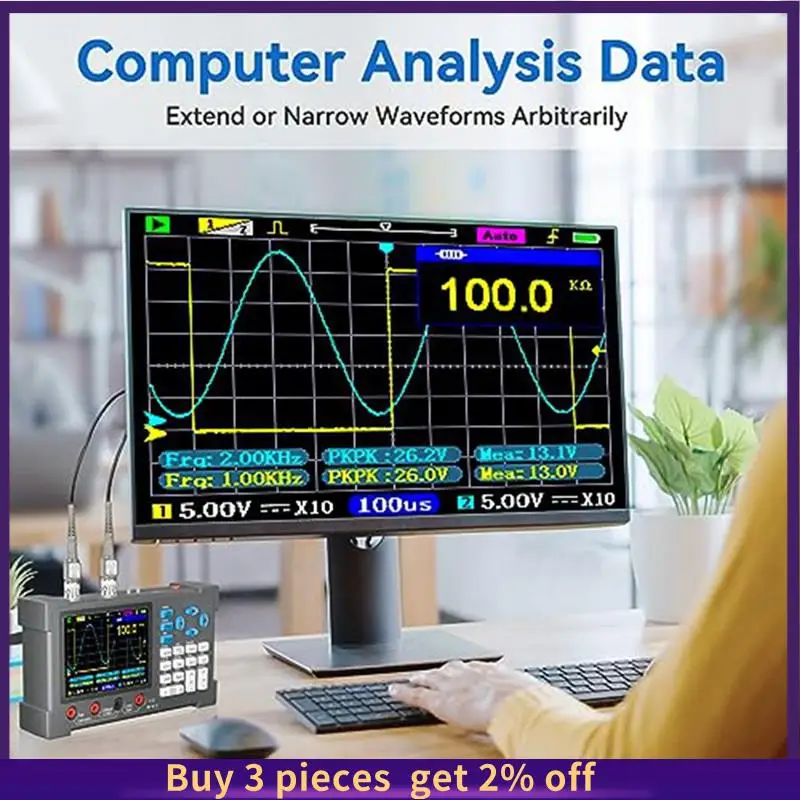 

1 комплект, 2-канальный ручной осциллограф, полоса пропускания 120 МГц, 500Msa/S + цифровой мультиметр, тестер, автоматический диапазон 3-в-1