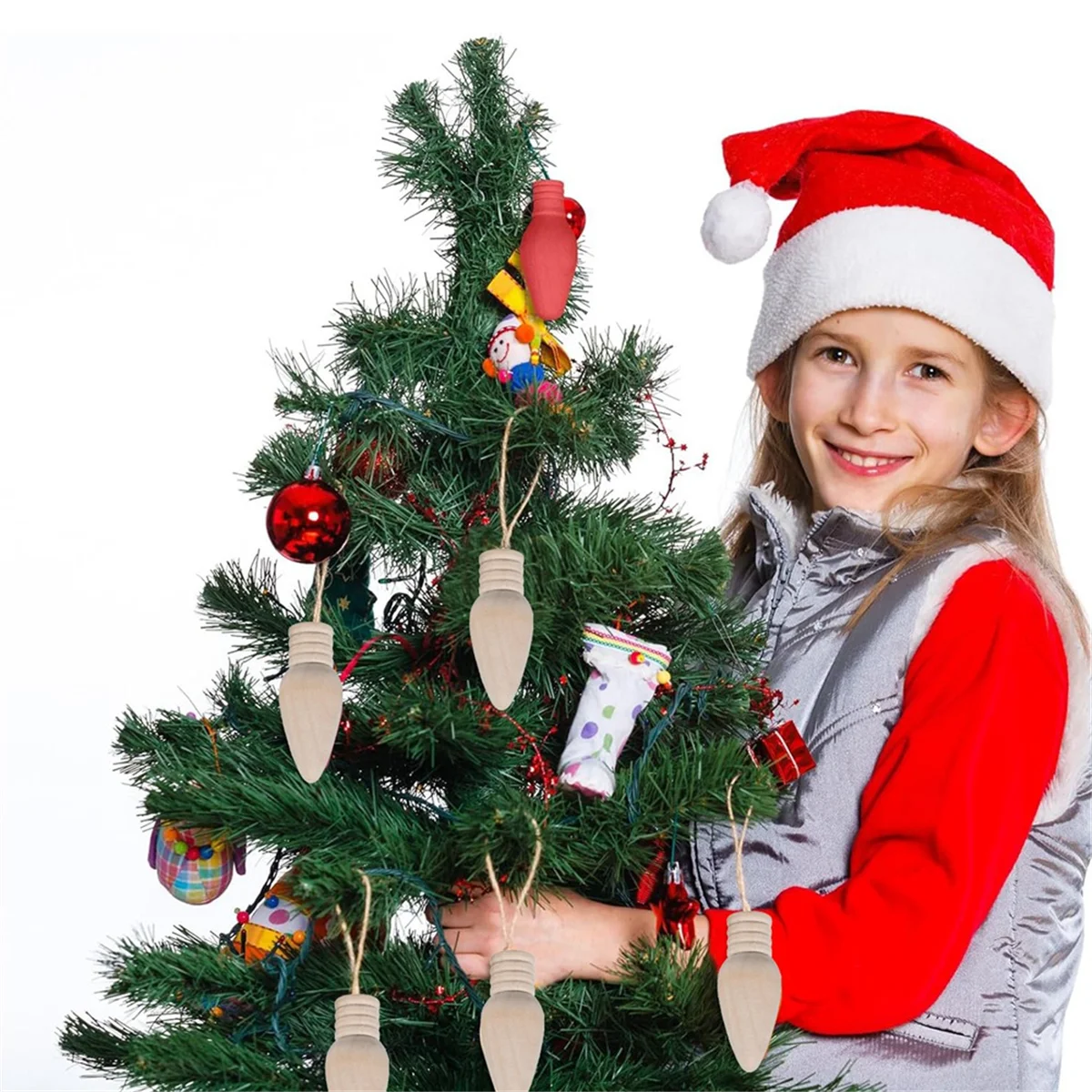 목재 크리스마스 전구 미완성 목재 장식품, 공예품 및 크리스마스 트리 공급, 2 인치 높이, 50 개