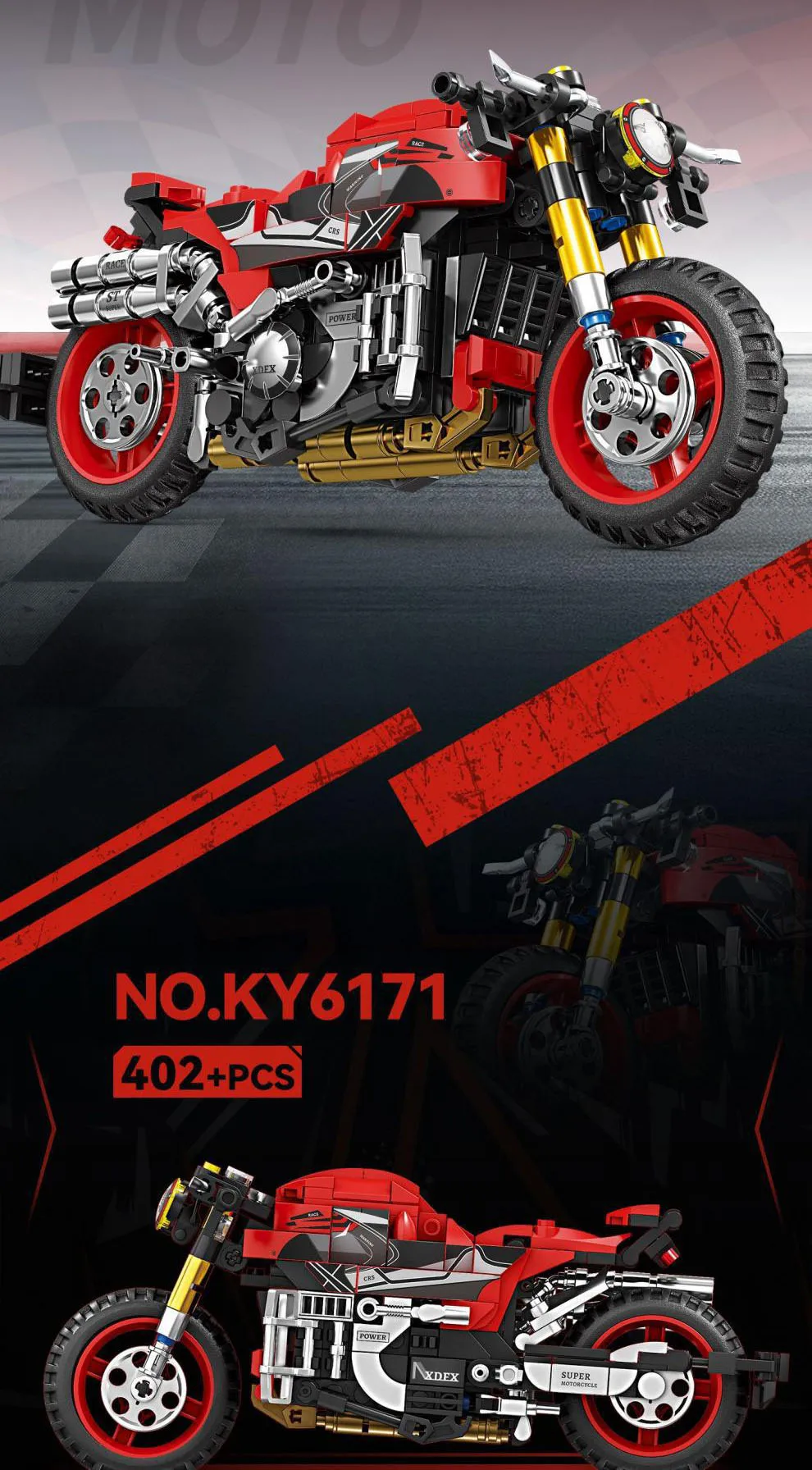 Schnelles Motorrad XR155 RnineT ‌ Dragster 800 Indian Scout Modellbausatz, Motor-Konstruktions-Bausteine, Spielzeug für Geschenke – Detail 7