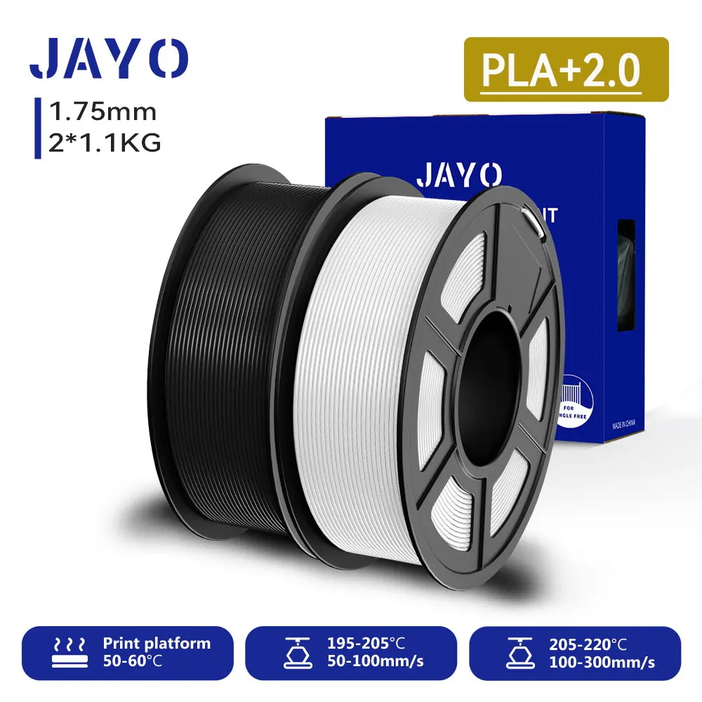 JAYO 2 Rollen 3D PLA+/ PLA+ 2.0 Filament Upgrade PLA Plus 3D-Drucker-Filament Ordentliches PLA+ 3D-Druckmaterial für FDM Mehrfarbig