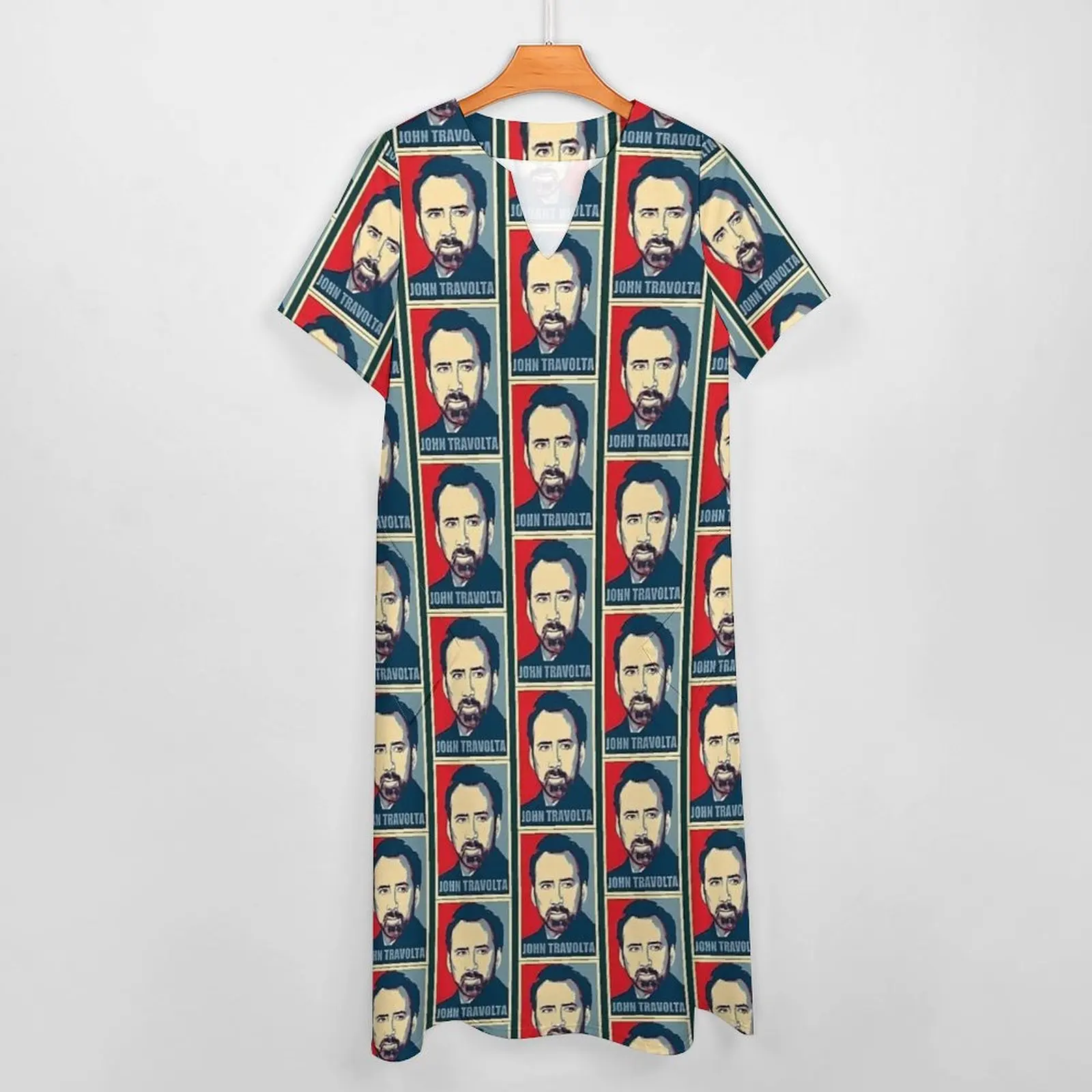 Nicolas Cage John Travolta Dress  Trendy Maxi Dress Short Sleeve Graphic Casual Long Dresses Street Style Oversize Vestido