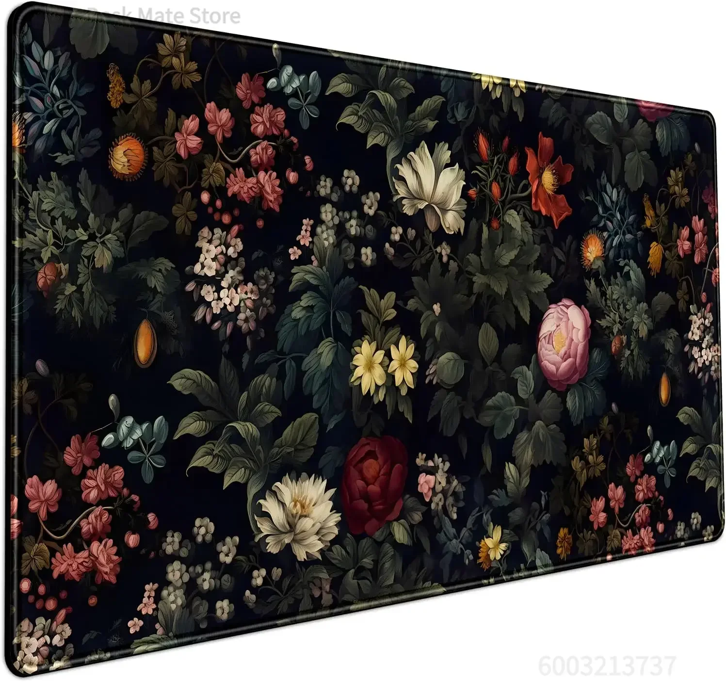 Dark Background Bloom Mouse Pad, Retro Mixed Peony Vine Pattern Non Slip Desk Mat for Gamers Office Home Keyboard Desktop Decor